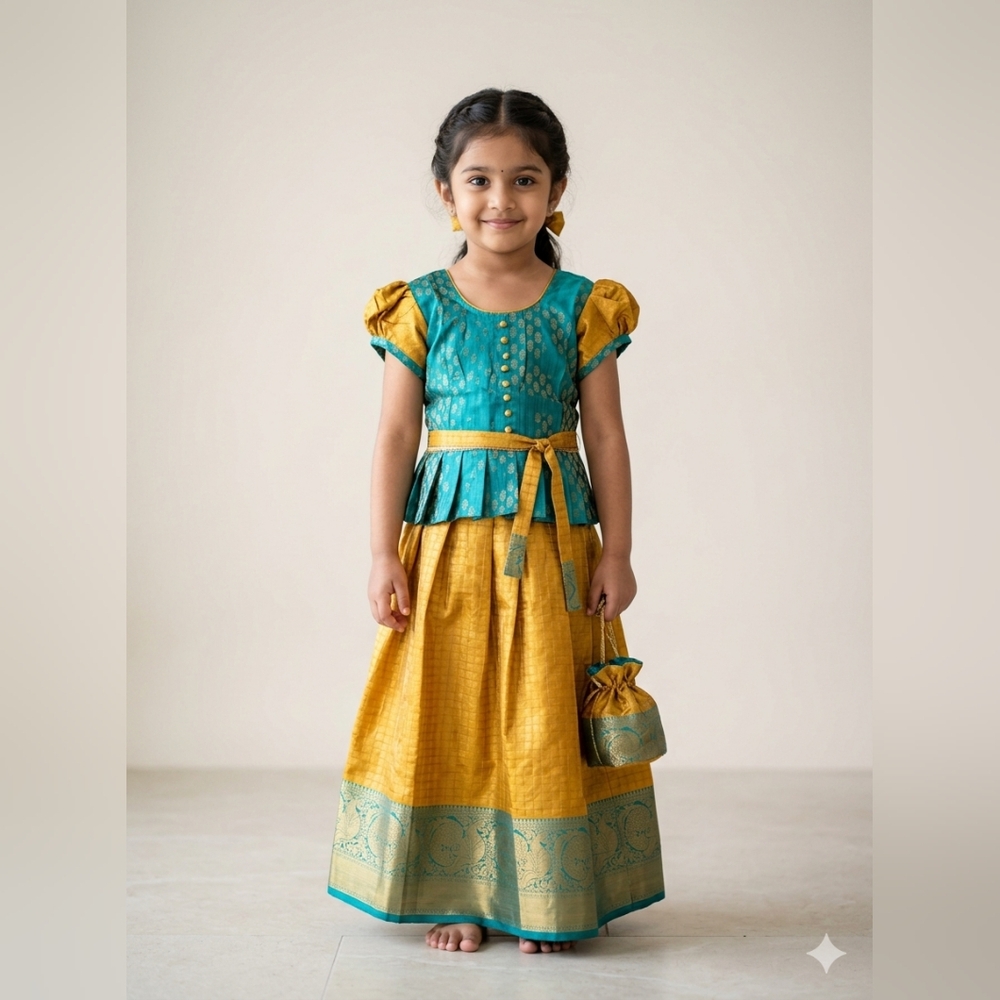 New Semi Silk Traditional Pavadai Sattai - South Indian style - 5 yr old